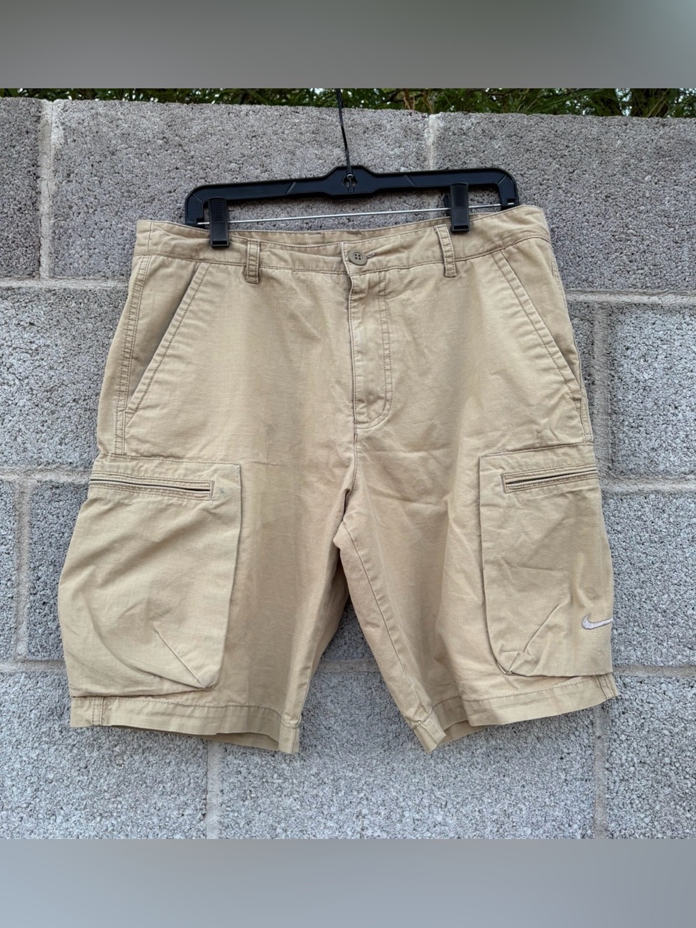 Nike Vintage Shorts Mens 32 Ripstop Utility Cargo Zip Pocket Khaki Tan Outdoor